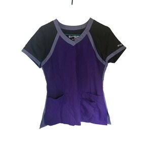 Greys Anatomy by Barco Active Scrub Top Purple Black Colorblock V-Neck Small
